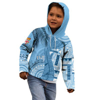 Fiji Rugby Personalised Bula Masi Kid Hoodie Fish Tail Kaivity Cibi - Turquoise LT7 - Polynesian Pride