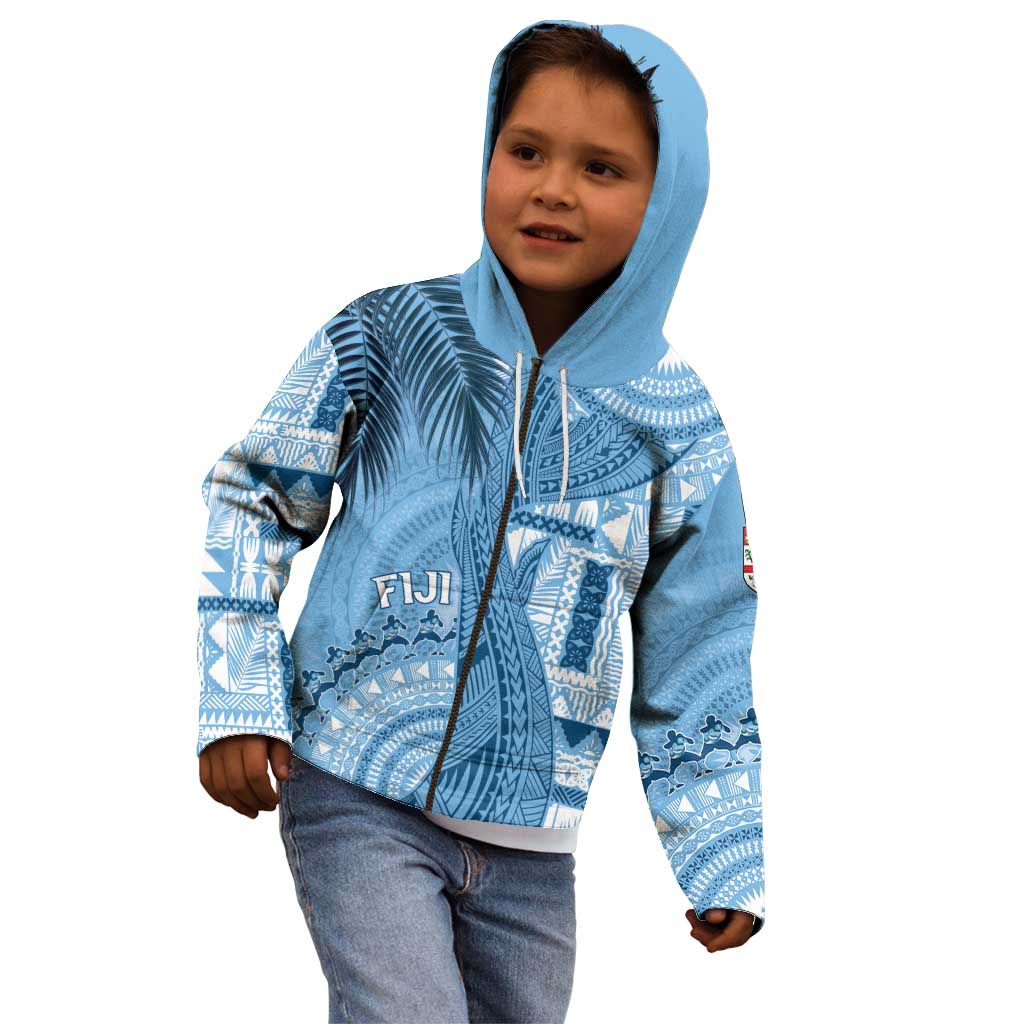 Fiji Rugby Personalised Bula Masi Kid Hoodie Fish Tail Kaivity Cibi - Turquoise LT7 - Polynesian Pride
