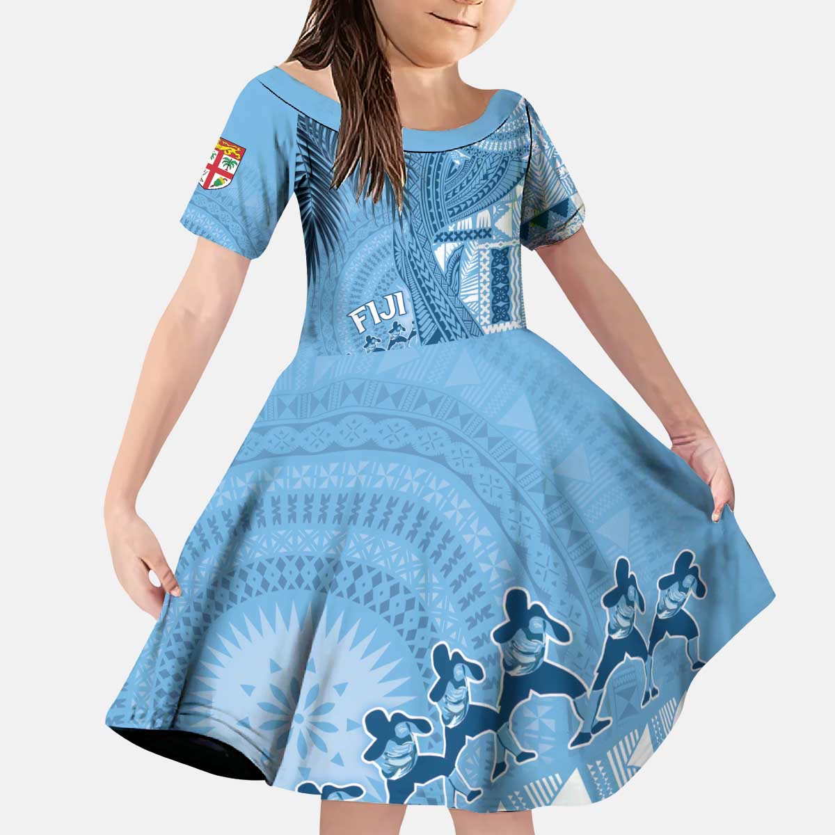 Fiji Rugby Personalised Bula Masi Kid Short Sleeve Dress Fish Tail Kaivity Cibi - Turquoise LT7 KID Turquoise - Polynesian Pride
