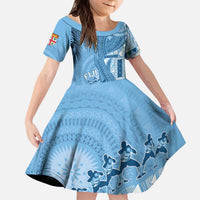 Fiji Rugby Personalised Bula Masi Kid Short Sleeve Dress Fish Tail Kaivity Cibi - Turquoise LT7 KID Turquoise - Polynesian Pride