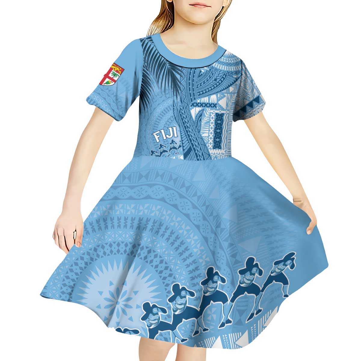 Fiji Rugby Personalised Bula Masi Kid Short Sleeve Dress Fish Tail Kaivity Cibi - Turquoise LT7 - Polynesian Pride