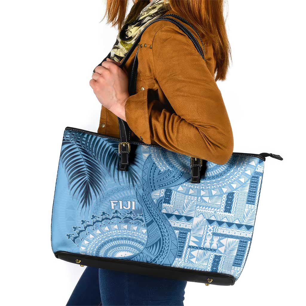 Fiji Rugby Bula Masi Leather Tote Bag Fish Tail Kaivity Cibi - Turquoise LT7 Turquoise - Polynesian Pride