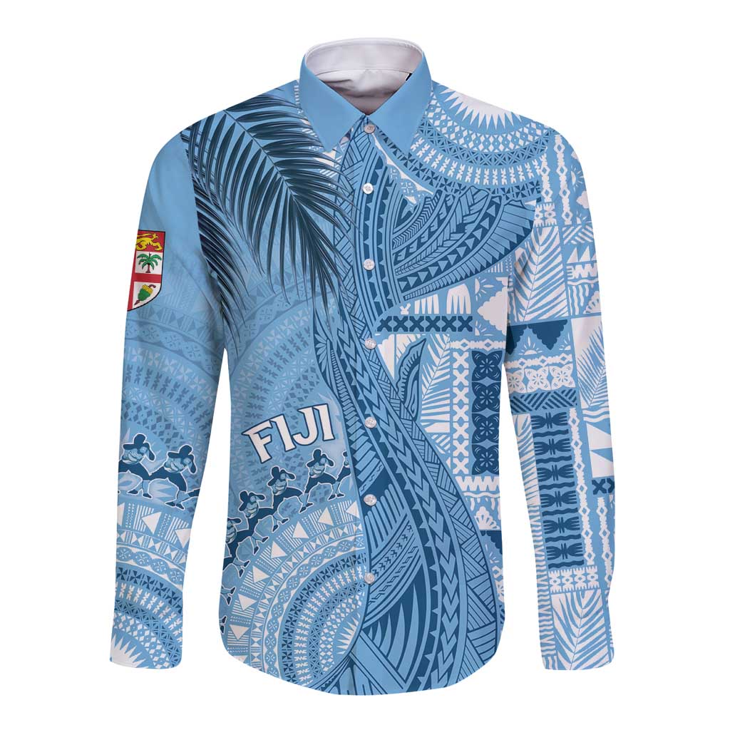 Fiji Rugby Personalised Bula Masi Long Sleeve Button Shirt Fish Tail Kaivity Cibi - Turquoise LT7 Unisex Turquoise - Polynesian Pride