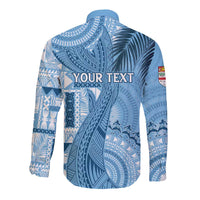 Fiji Rugby Personalised Bula Masi Long Sleeve Button Shirt Fish Tail Kaivity Cibi - Turquoise LT7 - Polynesian Pride