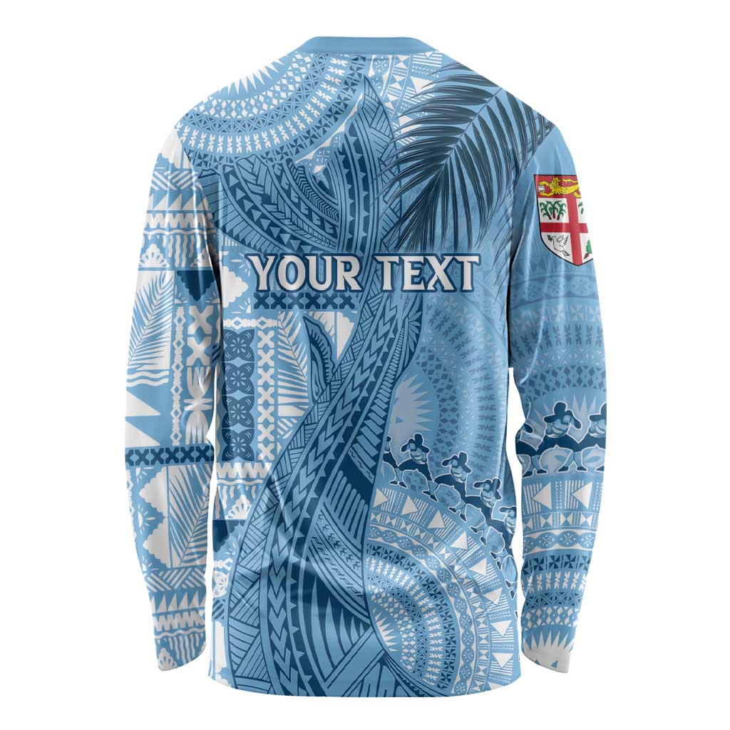 Fiji Rugby Personalised Bula Masi Long Sleeve Shirt Fish Tail Kaivity Cibi - Turquoise LT7 - Polynesian Pride