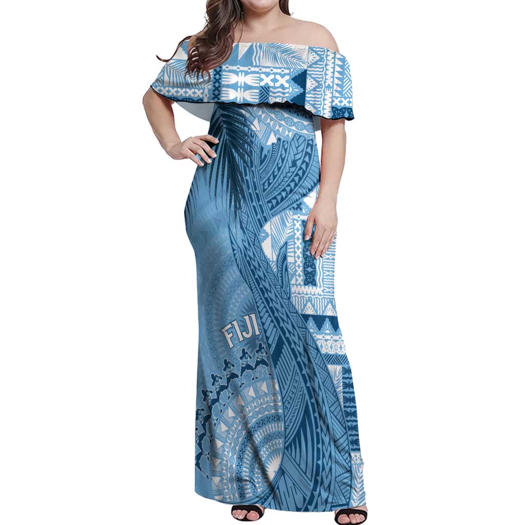 Fiji Rugby Personalised Bula Masi Off Shoulder Maxi Dress Fish Tail Kaivity Cibi - Turquoise LT7 Women Turquoise - Polynesian Pride