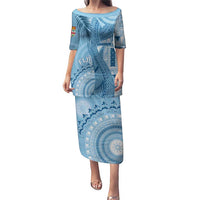 Fiji Rugby Personalised Bula Masi Puletasi Fish Tail Kaivity Cibi - Turquoise LT7 Long Dress Turquoise - Polynesian Pride