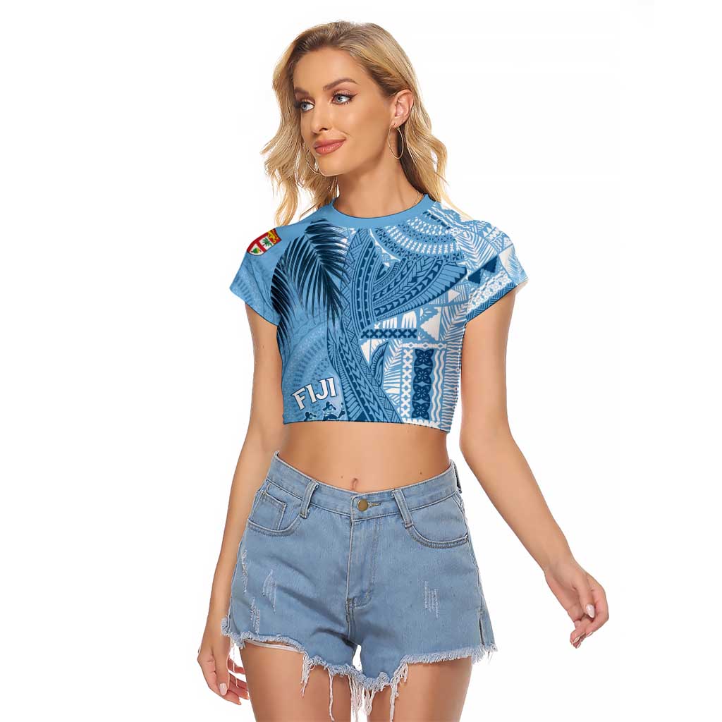 Fiji Rugby Personalised Bula Masi Raglan Cropped T Shirt Fish Tail Kaivity Cibi - Turquoise LT7 Female Turquoise - Polynesian Pride