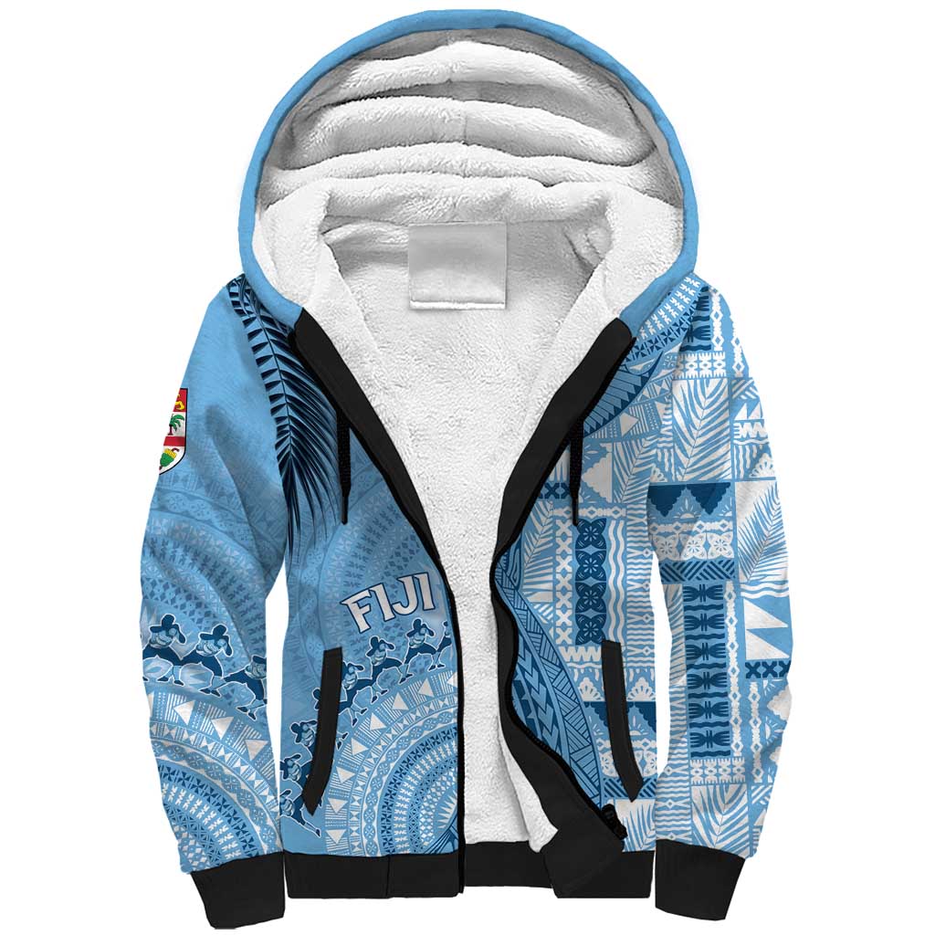 Fiji Rugby Personalised Bula Masi Sherpa Hoodie Fish Tail Kaivity Cibi - Turquoise LT7 Unisex Turquoise - Polynesian Pride