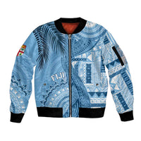 Fiji Rugby Personalised Bula Masi Sleeve Zip Bomber Jacket Fish Tail Kaivity Cibi - Turquoise LT7 Unisex Turquoise - Polynesian Pride