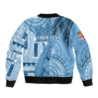 Fiji Rugby Personalised Bula Masi Sleeve Zip Bomber Jacket Fish Tail Kaivity Cibi - Turquoise LT7 - Polynesian Pride