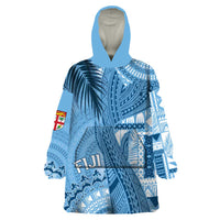 Fiji Rugby Personalised Bula Masi Wearable Blanket Hoodie Fish Tail Kaivity Cibi - Turquoise LT7 One Size Turquoise - Polynesian Pride