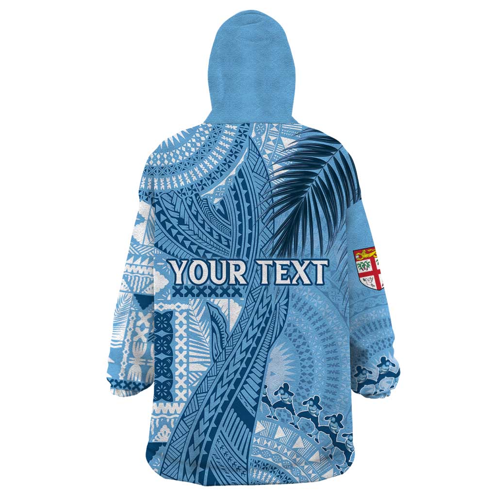 Fiji Rugby Personalised Bula Masi Wearable Blanket Hoodie Fish Tail Kaivity Cibi - Turquoise LT7 - Polynesian Pride