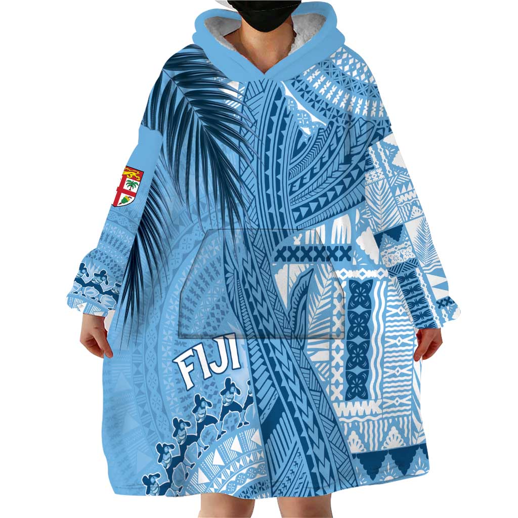 Fiji Rugby Personalised Bula Masi Wearable Blanket Hoodie Fish Tail Kaivity Cibi - Turquoise LT7 - Polynesian Pride