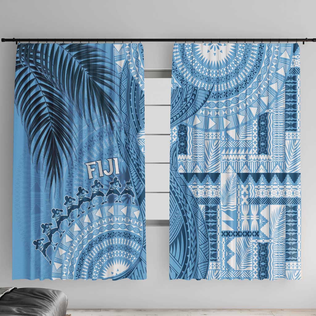 Fiji Rugby Bula Masi Window Curtain Fish Tail Kaivity Cibi - Turquoise LT7 With Hooks Turquoise - Polynesian Pride