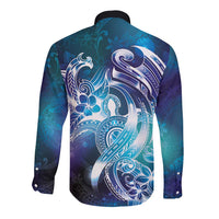 Aloha Hawaii Turtle Long Sleeve Button Shirt Teal Purple Ribbon LT7 - Polynesian Pride