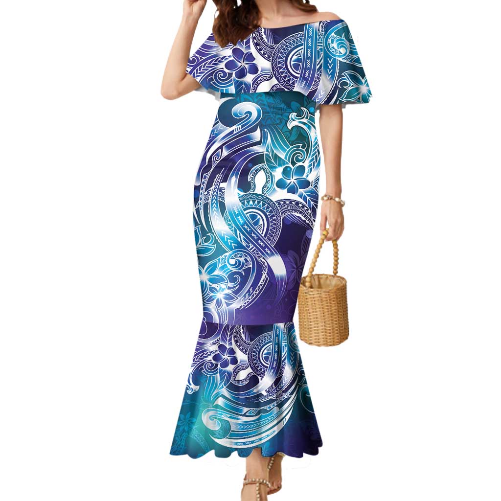 Aloha Hawaii Turtle Mermaid Dress Teal Purple Ribbon LT7 Women Purple Teal - Polynesian Pride