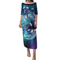 Aloha Hawaii Turtle Puletasi Teal Purple Ribbon LT7 Long Dress Purple Teal - Polynesian Pride