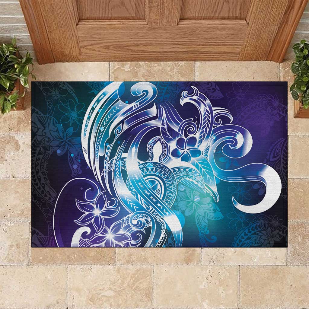 Aloha Hawaii Turtle Rubber Doormat Teal Purple Ribbon LT7 Purple Teal - Polynesian Pride