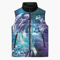 Aloha Hawaii Turtle Sleeveless Puffer Jacket Teal Purple Ribbon LT7 Unisex Purple Teal - Polynesian Pride
