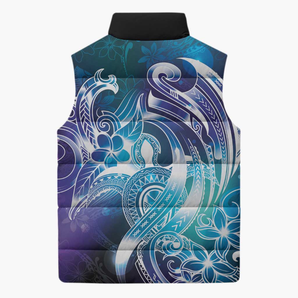 Aloha Hawaii Turtle Sleeveless Puffer Jacket Teal Purple Ribbon LT7 - Polynesian Pride