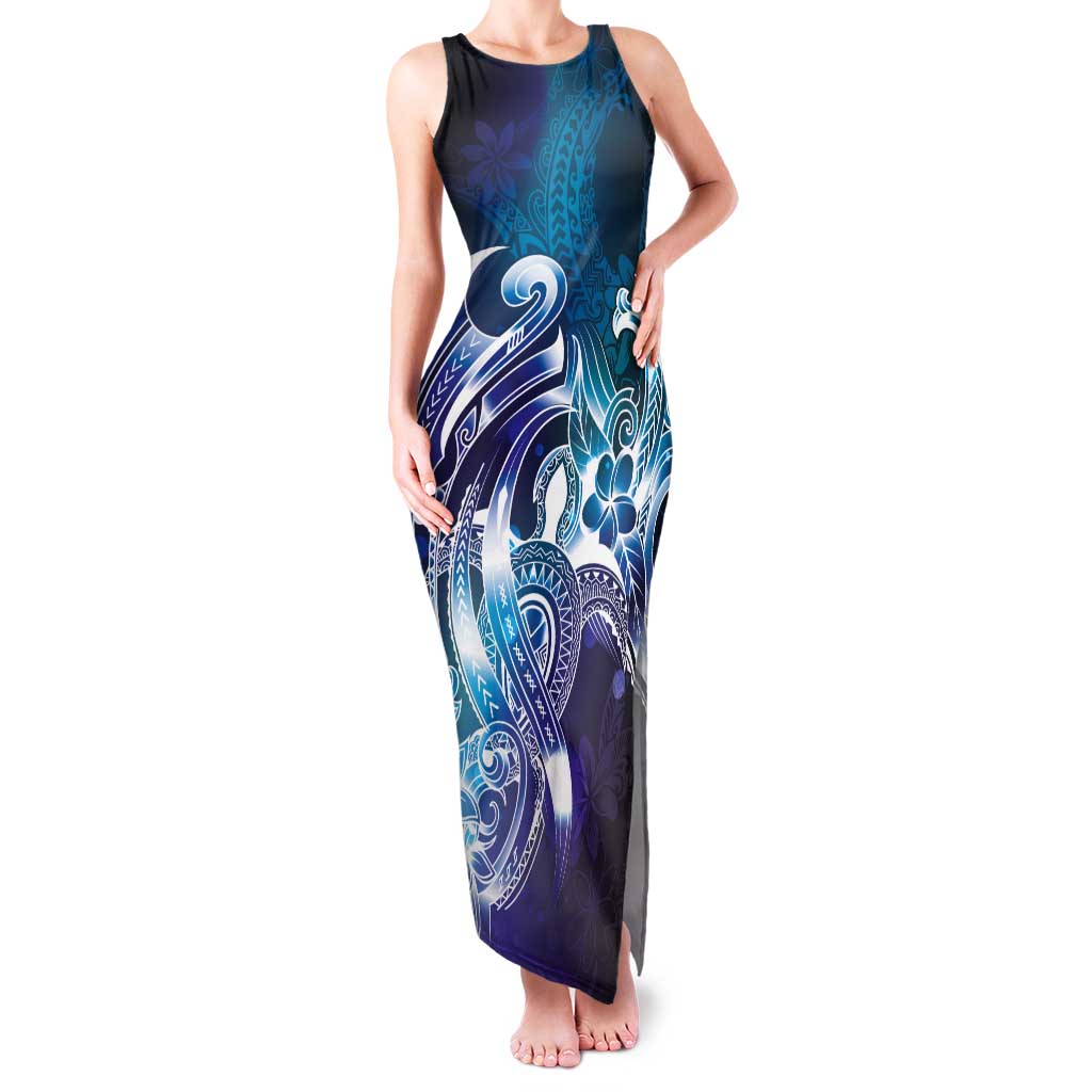 Aloha Hawaii Turtle Tank Maxi Dress Teal Purple Ribbon LT7 Women Purple Teal - Polynesian Pride