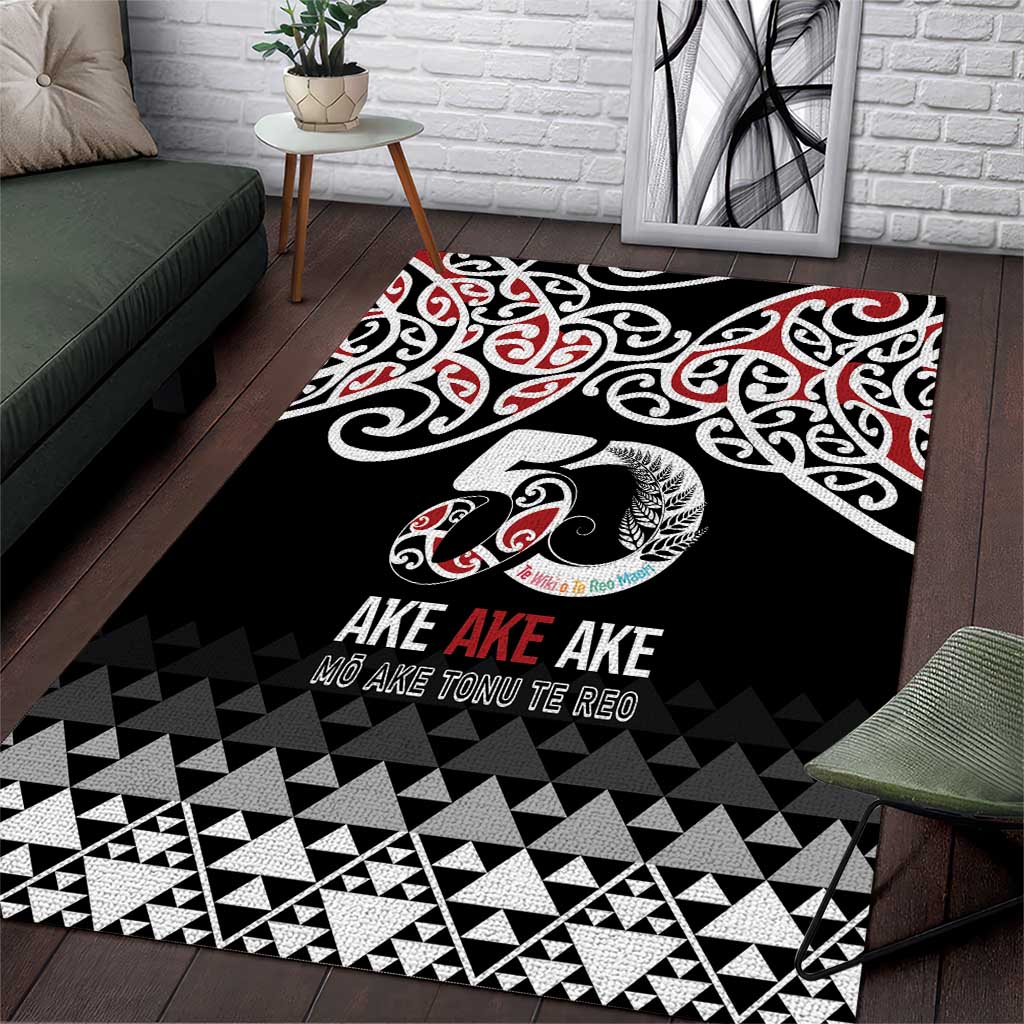 Kia Kaha Te Reo Maori Area Rug 50 Years Mo Ake Tonu Te Reo LT7 Black - Polynesian Pride