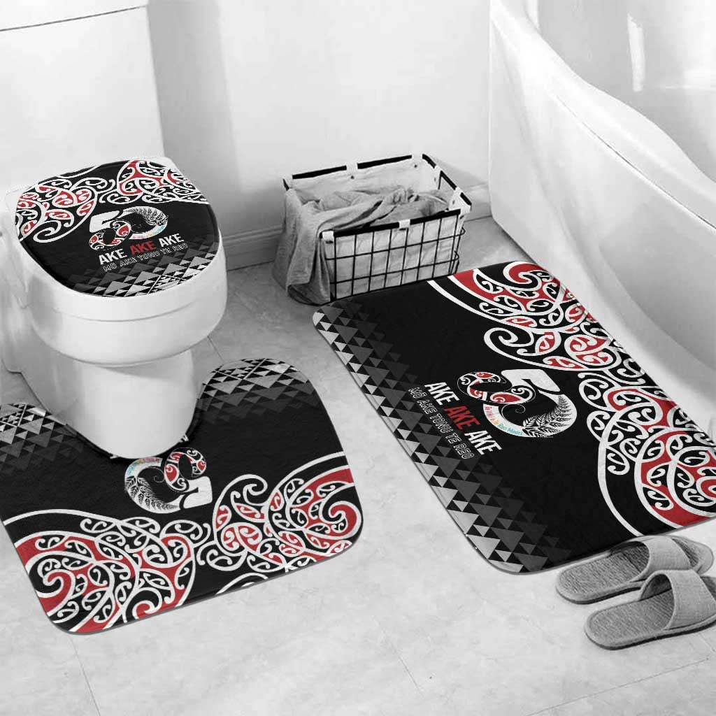 Kia Kaha Te Reo Maori Bathroom Set 50 Years Mo Ake Tonu Te Reo LT7 Mat Set Only (3 pcs) One Size Black - Polynesian Pride