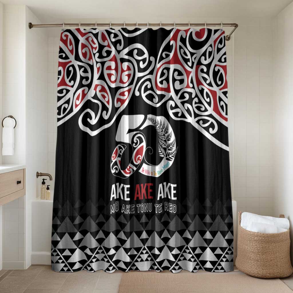 Kia Kaha Te Reo Maori Bathroom Set 50 Years Mo Ake Tonu Te Reo LT7 Shower Curtain Only Black - Polynesian Pride