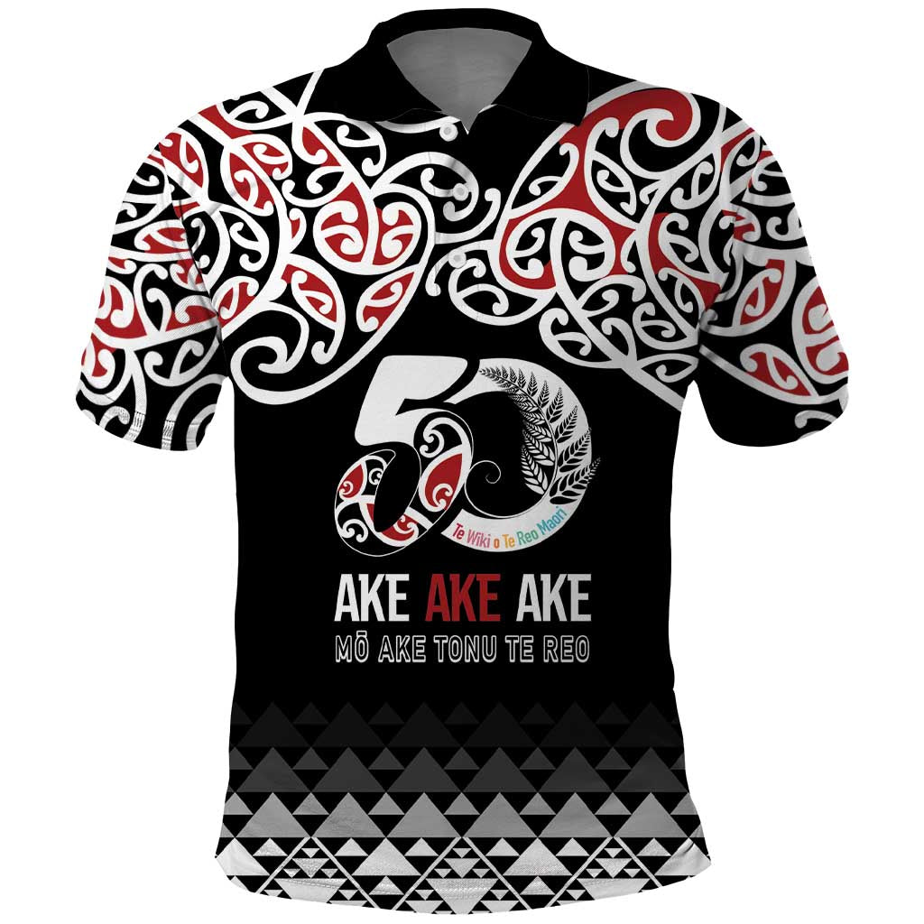 Kia Kaha Te Reo Maori Polo Shirt 50 Years Mo Ake Tonu Te Reo LT7 Black - Polynesian Pride