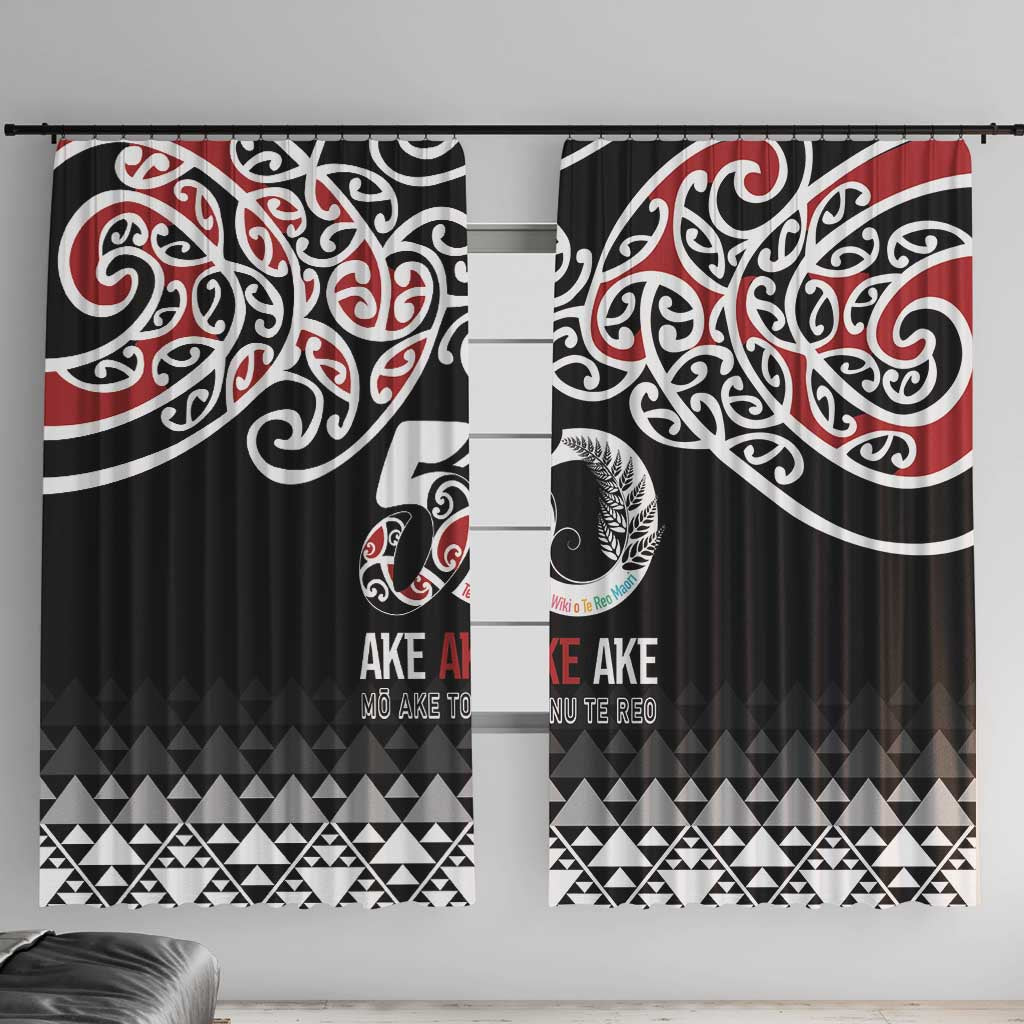 Kia Kaha Te Reo Maori Window Curtain 50 Years Mo Ake Tonu Te Reo LT7 With Hooks Black - Polynesian Pride