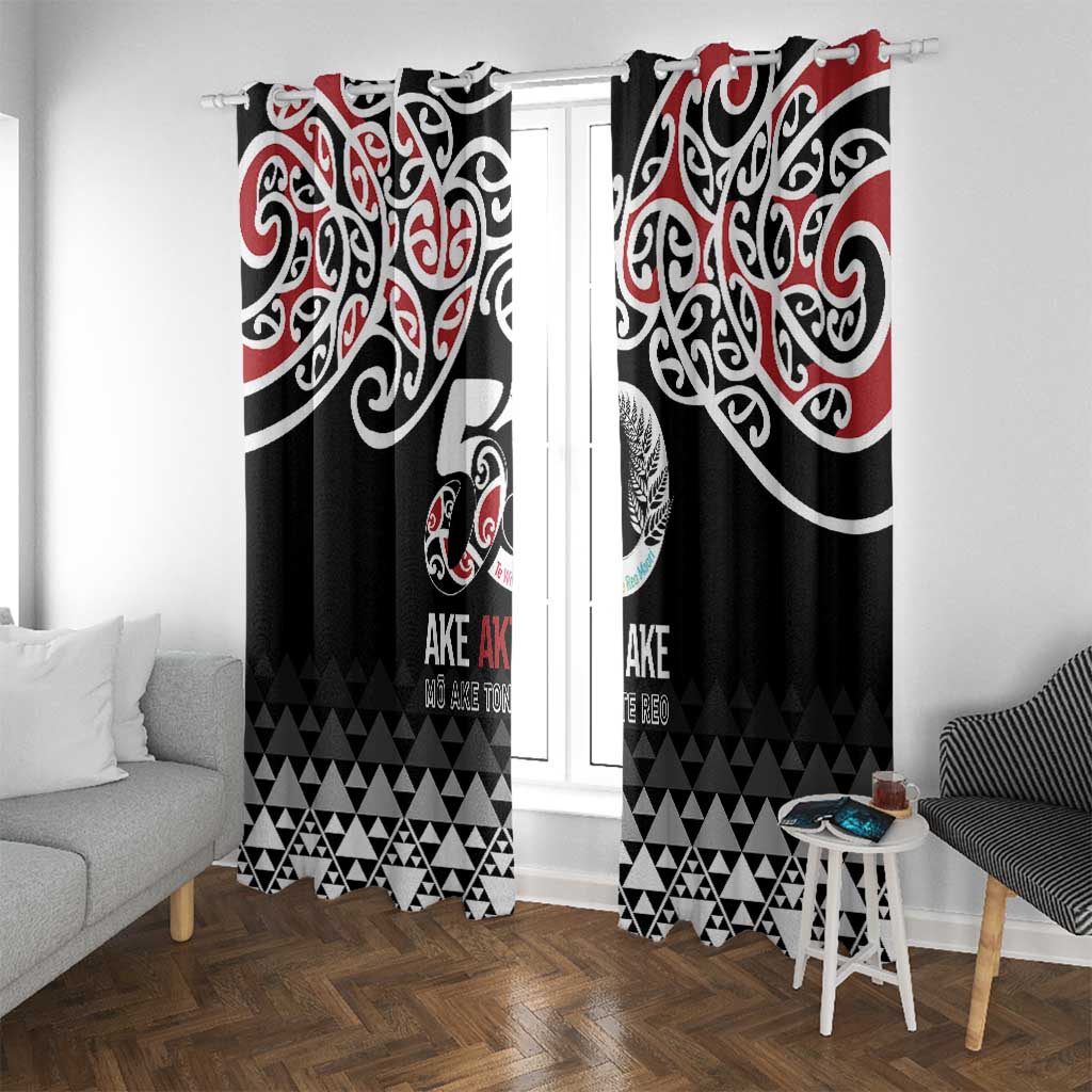 Kia Kaha Te Reo Maori Window Curtain 50 Years Mo Ake Tonu Te Reo LT7 With Grommets Black - Polynesian Pride