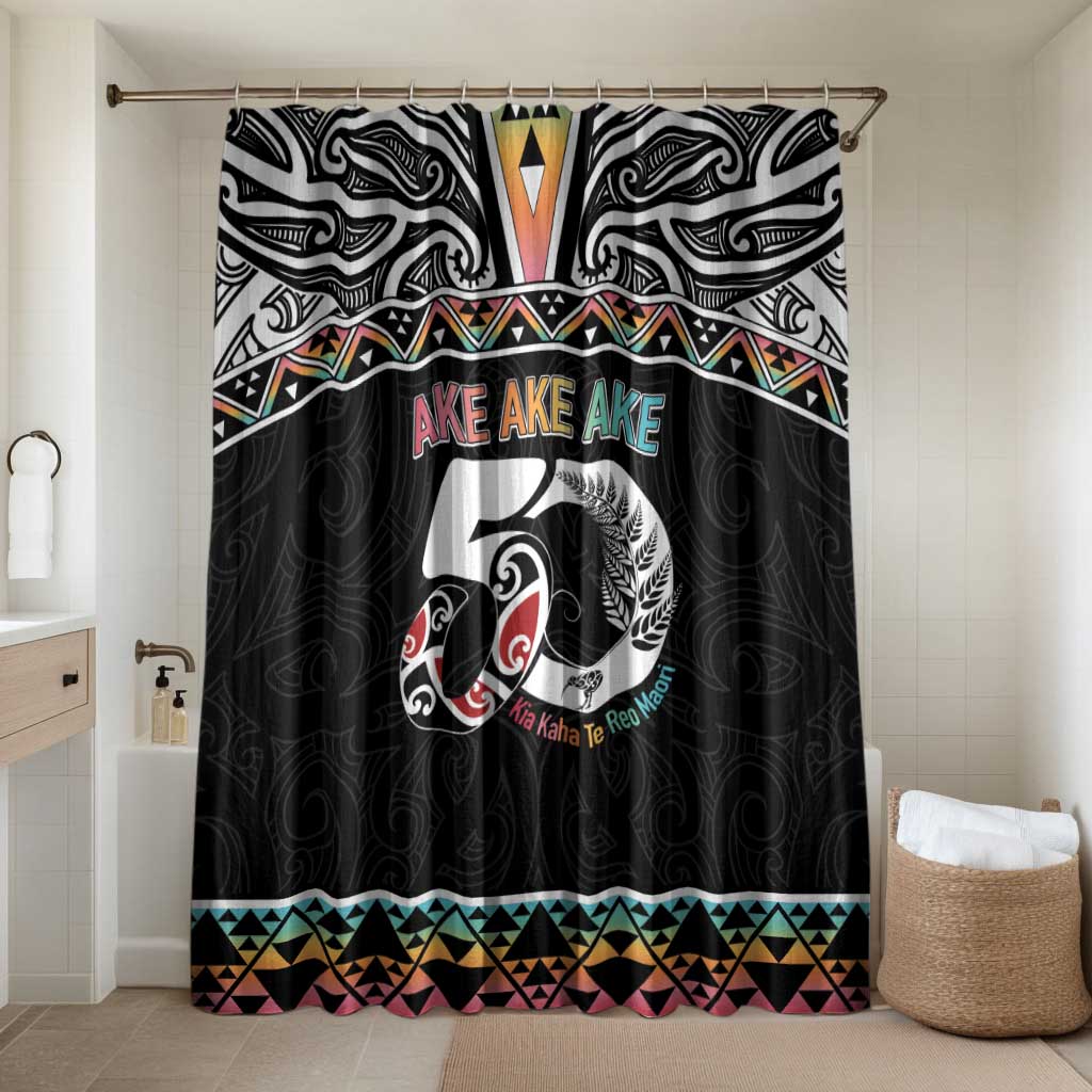 50 Years Kia Kaha Te Reo Maori Bathroom Set Ake Ake Ake! LT7 Shower Curtain Only White - Polynesian Pride