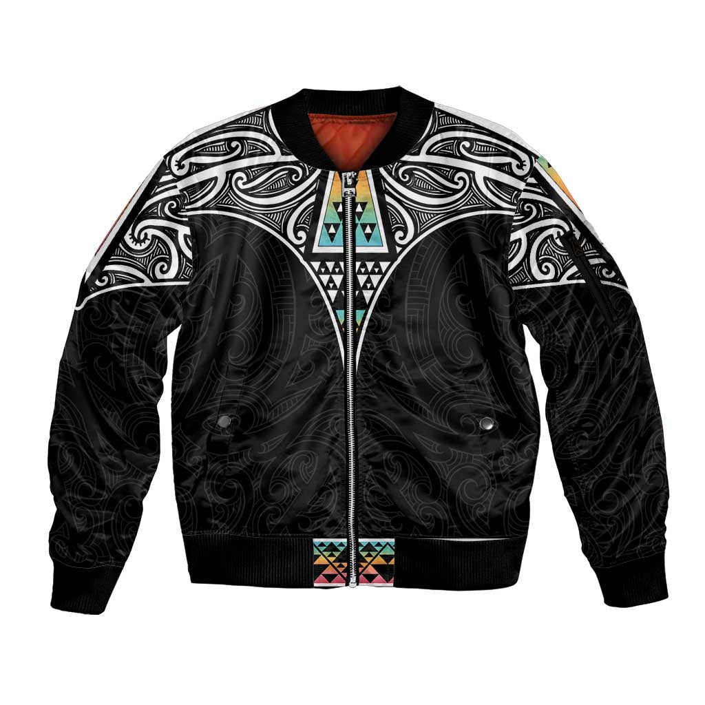 50 Years Kia Kaha Te Reo Maori Sleeve Zip Bomber Jacket Ake Ake Ake! LT7 Unisex White - Polynesian Pride
