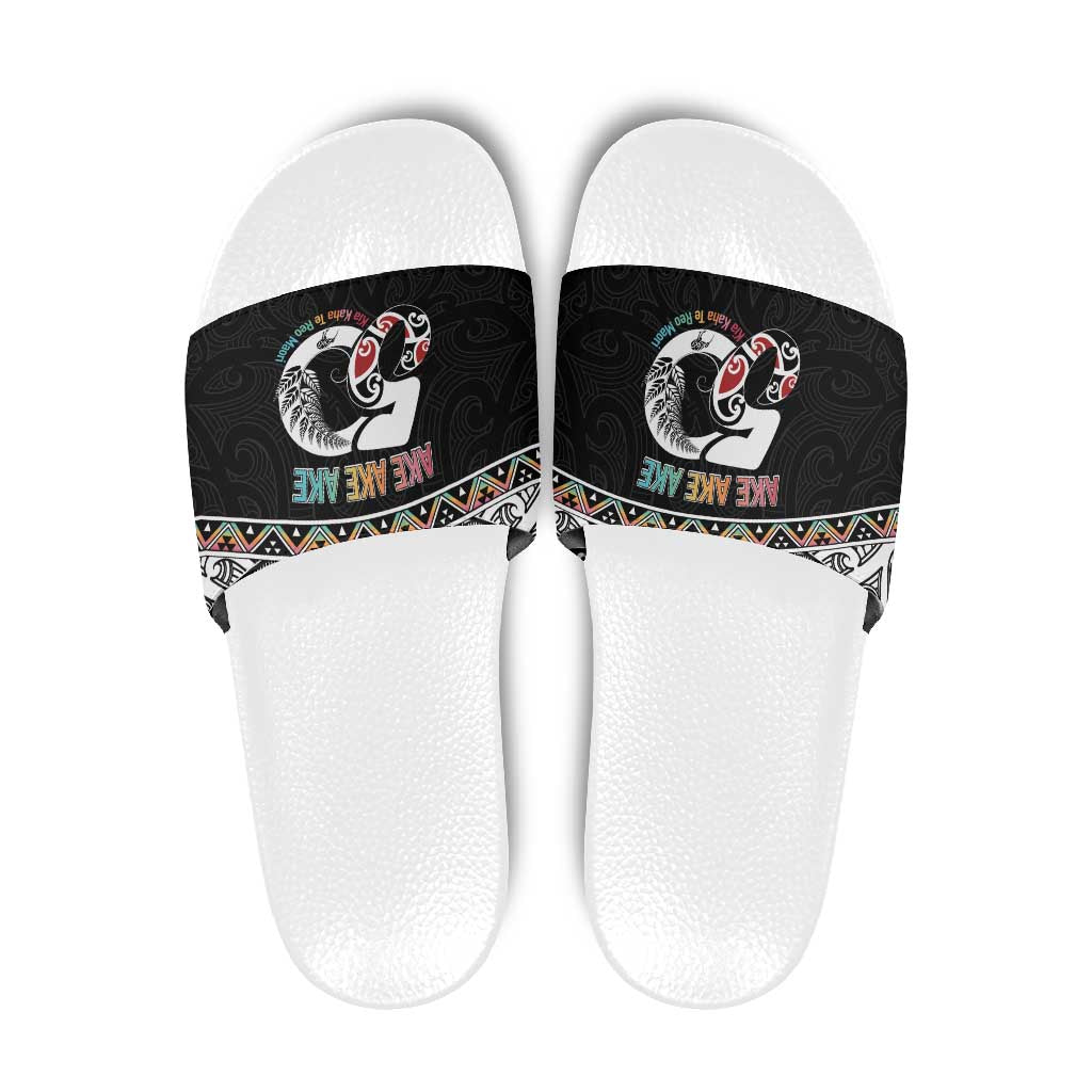 50 Years Kia Kaha Te Reo Maori Slide Sandals Ake Ake Ake! LT7 White - Polynesian Pride