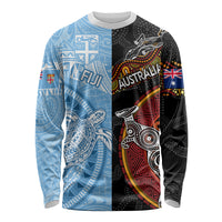 Personalised Fiji and Australia Long Sleeve Shirt Masi Patterns Mix Aboriginal Art LT7 Unisex Colorful - Polynesian Pride