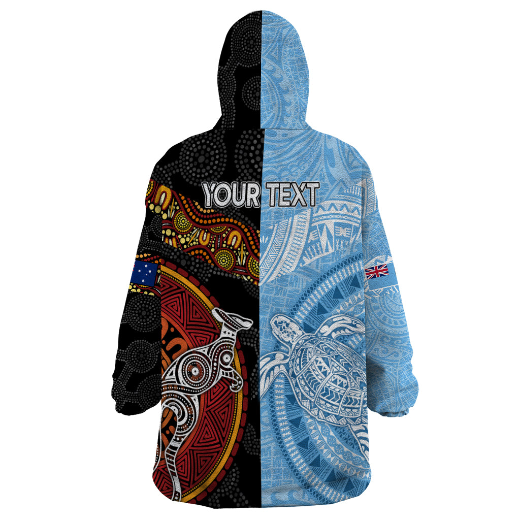 Personalised Fiji and Australia Wearable Blanket Hoodie Masi Patterns Mix Aboriginal Art LT7 - Polynesian Pride
