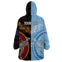 Personalised Fiji and Australia Wearable Blanket Hoodie Masi Patterns Mix Aboriginal Art LT7 - Polynesian Pride