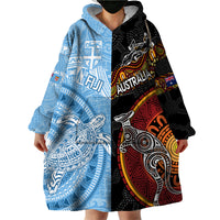 Personalised Fiji and Australia Wearable Blanket Hoodie Masi Patterns Mix Aboriginal Art LT7 - Polynesian Pride