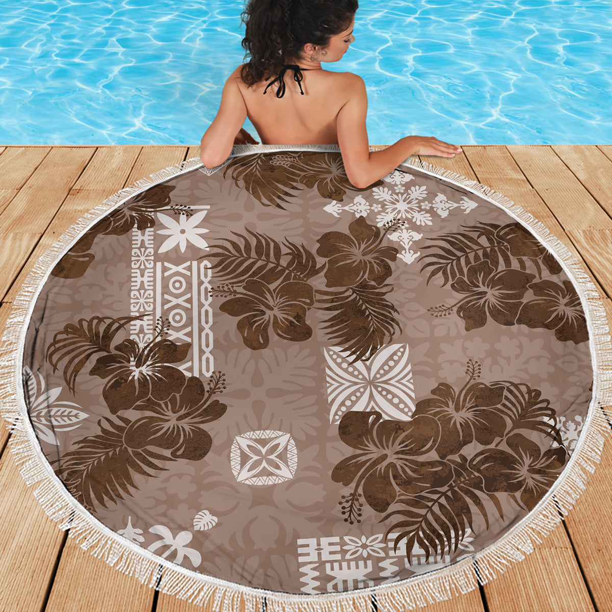 Vintage Hawaii Beach Blanket Hibiscus Mix Hawaiian Quilt Patches - Brown LT7 - Polynesian Pride
