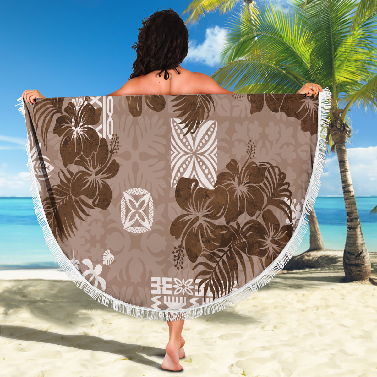 Vintage Hawaii Beach Blanket Hibiscus Mix Hawaiian Quilt Patches - Brown LT7 - Polynesian Pride