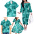 Vintage Hawaii Family Matching Off Shoulder Long Sleeve Dress and Hawaiian Shirt Hibiscus Mix Hawaiian Quilt Patches - Teal LT7 - Polynesian Pride