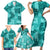 Vintage Hawaii Family Matching Short Sleeve Bodycon Dress and Hawaiian Shirt Hibiscus Mix Hawaiian Quilt Patches - Teal LT7 - Polynesian Pride