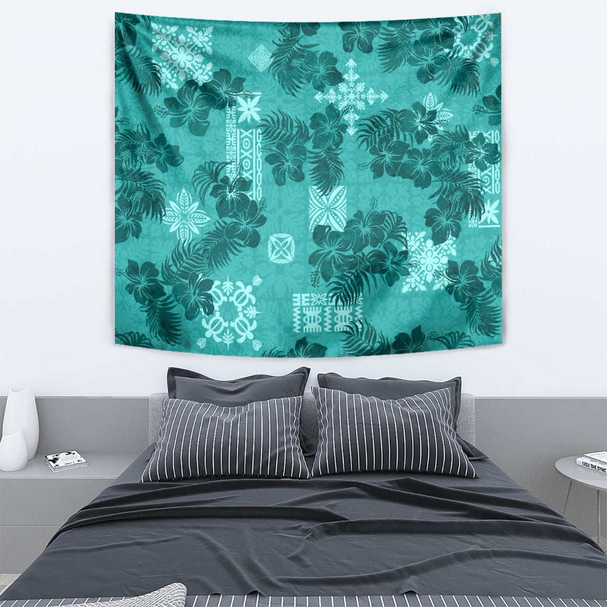 Vintage Hawaii Tapestry Hibiscus Mix Hawaiian Quilt Patches - Teal LT7 - Polynesian Pride