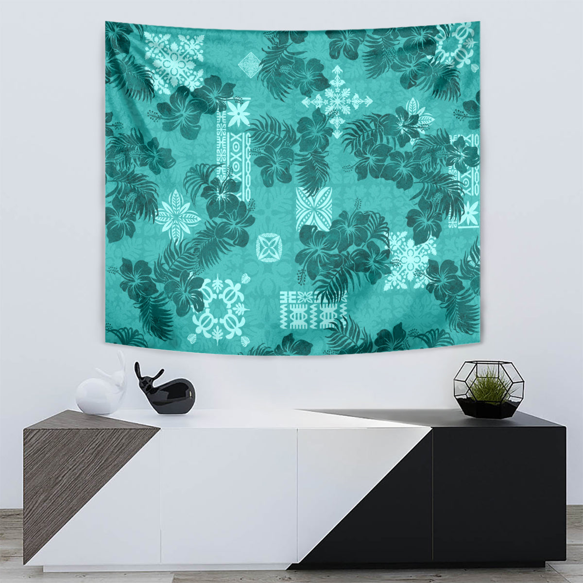 Vintage Hawaii Tapestry Hibiscus Mix Hawaiian Quilt Patches - Teal LT7 - Polynesian Pride