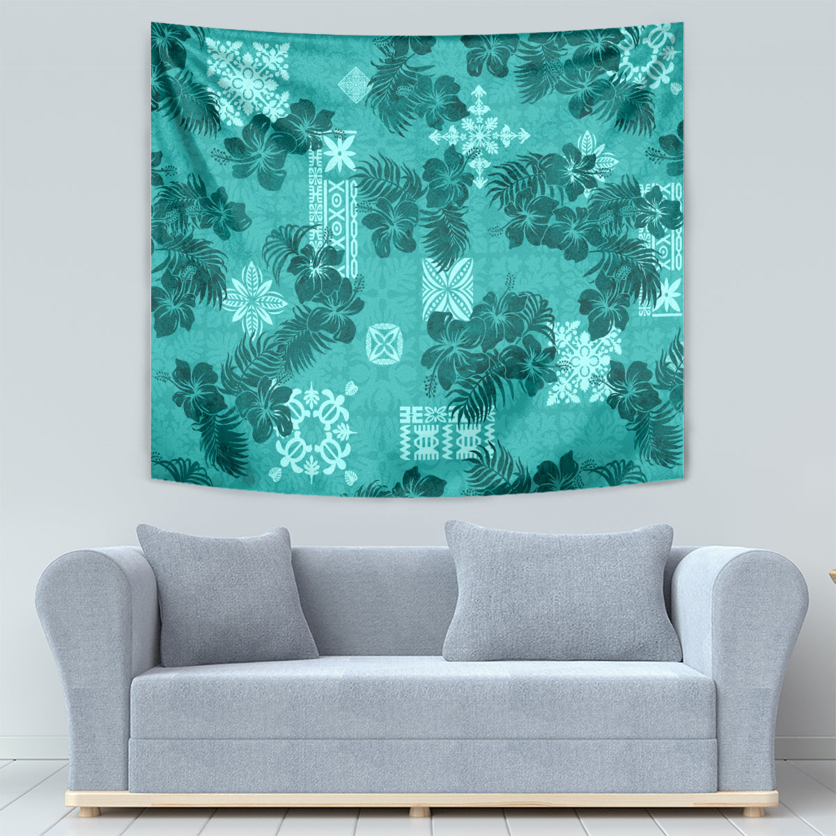 Vintage Hawaii Tapestry Hibiscus Mix Hawaiian Quilt Patches - Teal LT7 - Polynesian Pride