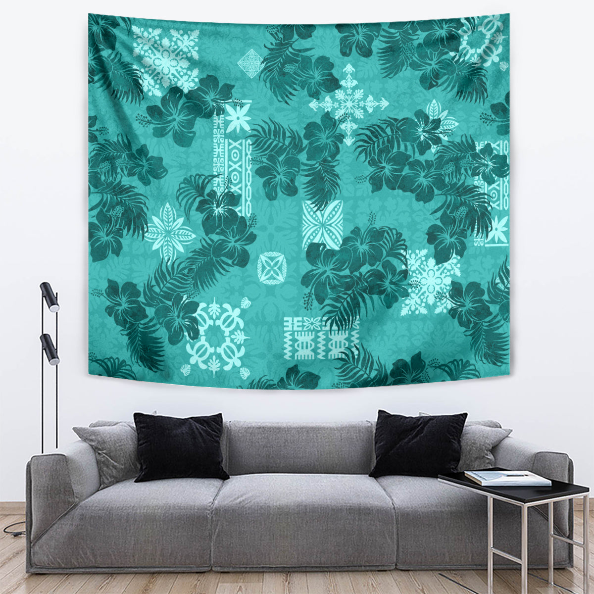 Vintage Hawaii Tapestry Hibiscus Mix Hawaiian Quilt Patches - Teal LT7 - Polynesian Pride