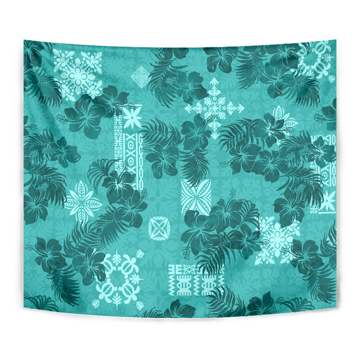 Vintage Hawaii Tapestry Hibiscus Mix Hawaiian Quilt Patches - Teal LT7 - Polynesian Pride
