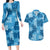 Hawaii Tapa Couples Matching Long Sleeve Bodycon Dress and Hawaiian Shirt Hibiscus Mix Hawaiian Quilt Patches - Blue LT7 Blue - Polynesian Pride