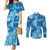 Hawaii Tapa Couples Matching Mermaid Dress and Long Sleeve Button Shirt Hibiscus Mix Hawaiian Quilt Patches - Blue LT7 Blue - Polynesian Pride